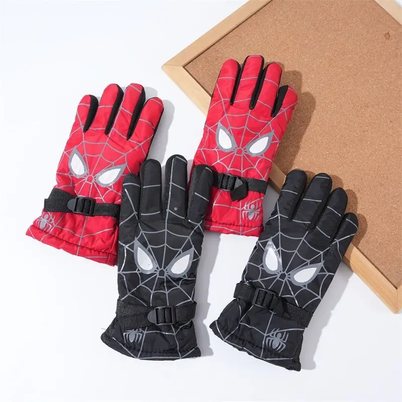 Disney Spider-Man Gloves Children's Winter Gloves Five Finger Playing Snow Windproof Plus Velvet Thickened Warm and Waterproof