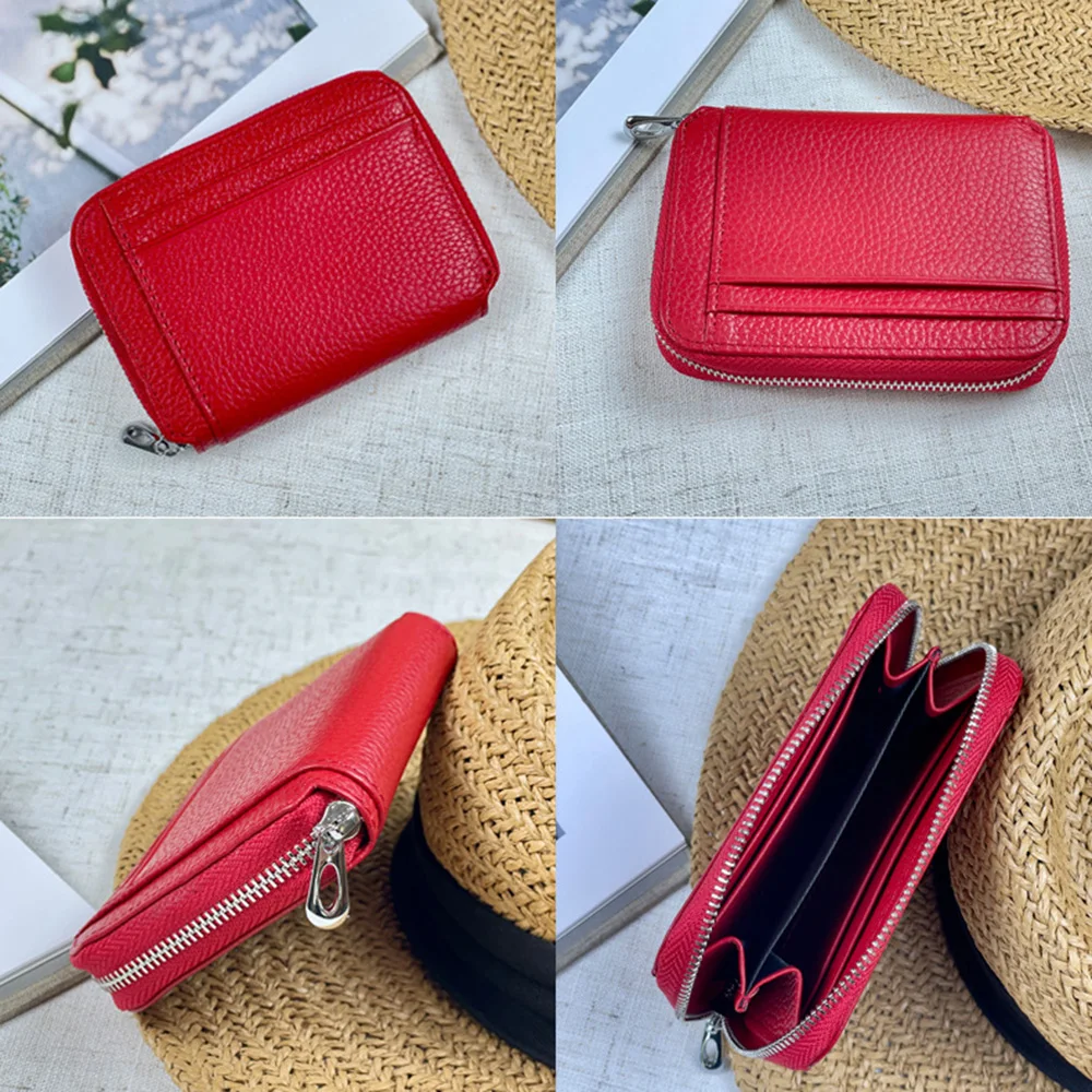 Dompet Tempat Kartu Kulit Asli Pendek DIY Dompet Koin Kulit Sapi Ritsleting Nama Pribadi Casing Kartu ID Pria Wanita Huruf Kustom