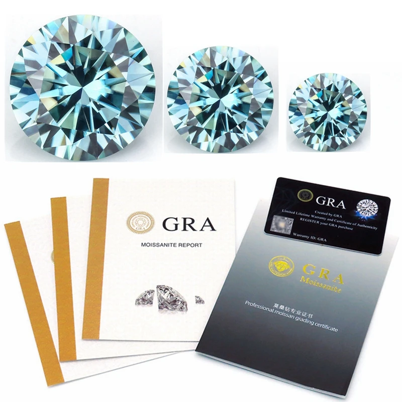 

Certified Blue Moissanite Loose Gemstones 0.5ct to 2ct D Color VVS1 Excellent Round Cut Pass Diamond Tester With GRA Report