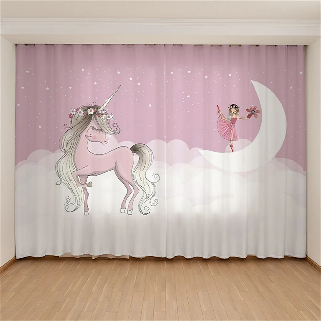 

Cartoon Ballet Cute Unicorn Swan Pink Princess Girl Window Curtains for Kids Bedroom Living Room Kitchen Door Home Decor 2Pieces
