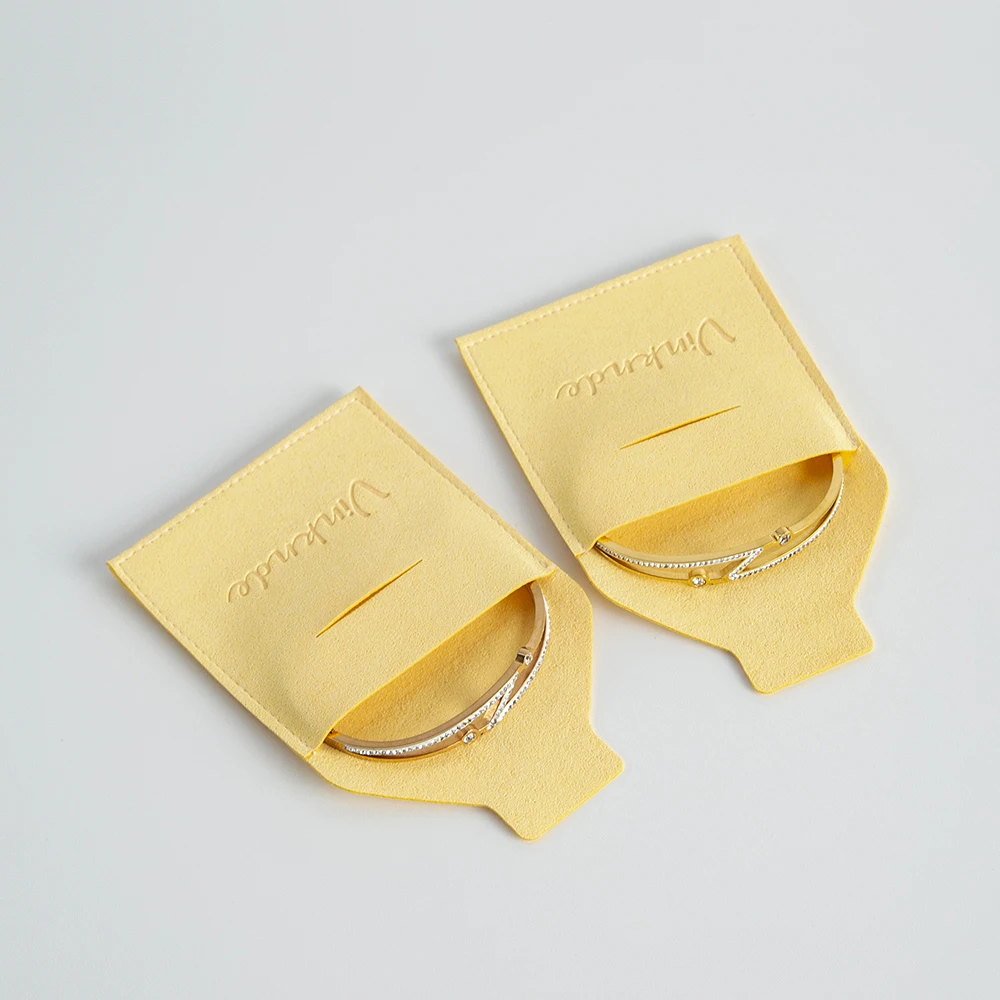 50pcs 7x7cm  Yellow Manufacturers Customization Embossing logo Print Personal Brand  Necklace Pouches For Jewelry Mini Bag Rings