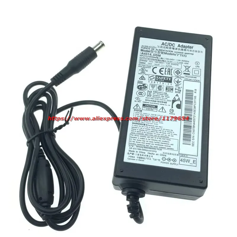 Original A4514_DSM 14V 3.215A A4514-DDY A4515_FPN AC Adapter For SAMSUNG T24C350LT U28E590D UE22F5400 LU28E590DS Power Supply