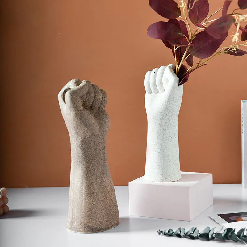 Nordic Style Creative Ceramic Ornament Imitation Hand Men and Women Living Room Home Decoration Flower Ware Realistic Fist Vase