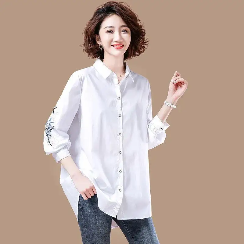 

Large Size Embroidered Loose Fit irt Women's Collar Open Cardigan Korean Sle Spring Faion Slimming Outerwear