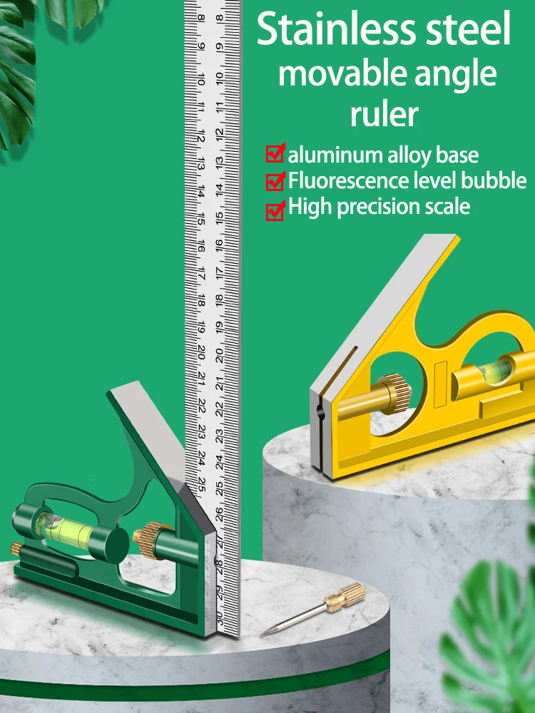 Adjustable Combination Square 90 Degree Angle Ruler Multi-Function Measuring Tool for Woodworking Carpenter 60cm