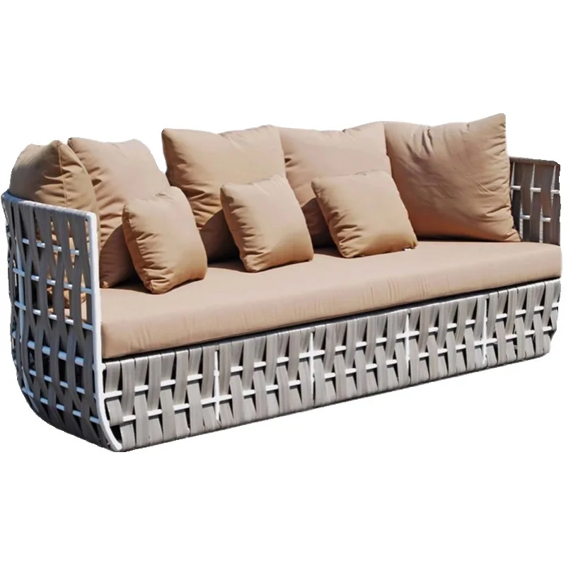 PE Rattan Outdoor Sofa Set Metal Frame Patio Sectional Furniture With Coffee Table Removable Cushion For Backyard Garden