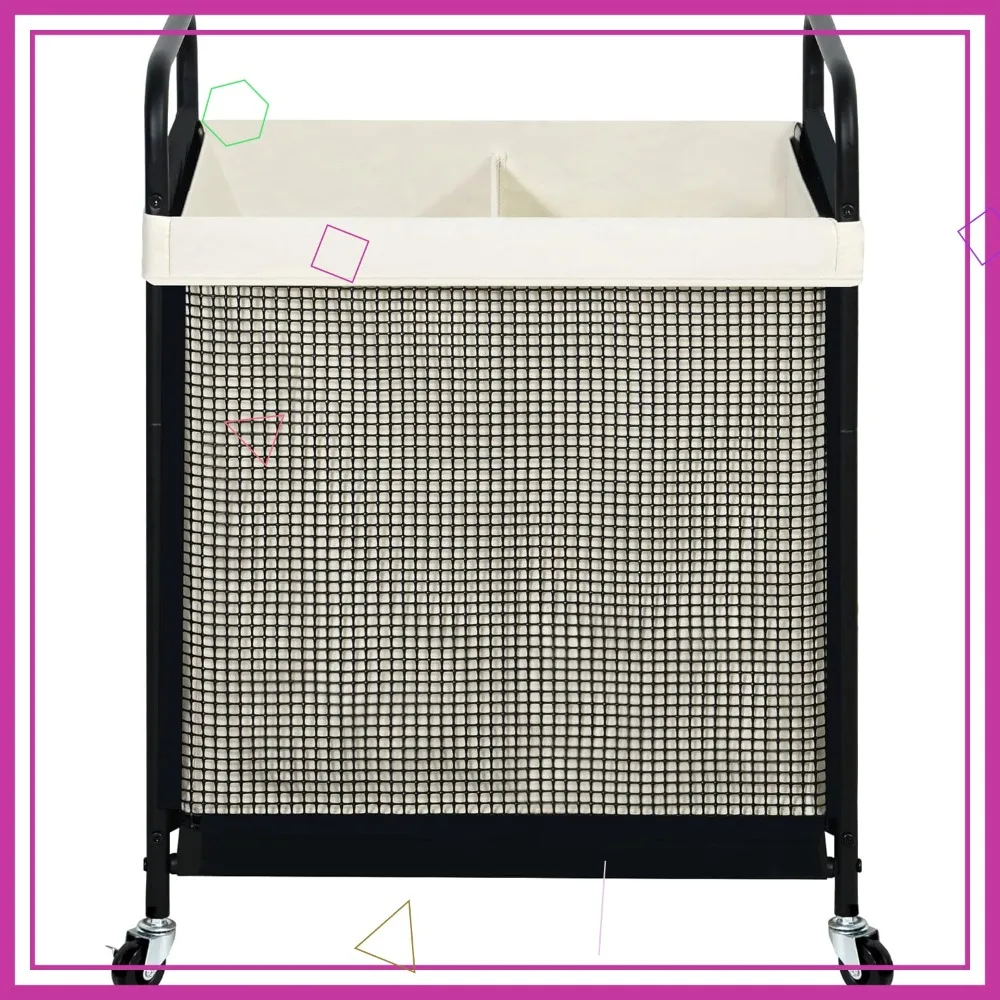 

2-секционная тележка-сортировщик для белья на колесиках со съемным моющимся сумкой-вкладышем, вместимость 100 л для организации дома