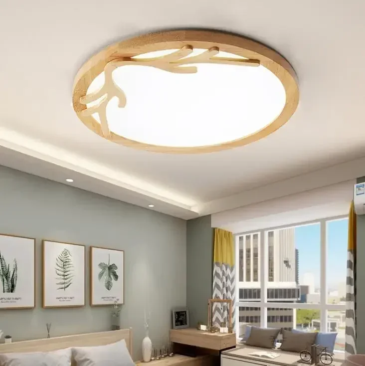 NUI مصباح غرفة النوم الحديثة بسيطة مصباح ليد السقف الإضاءة غرفة شرفة الشمال خشب متين قرن الوعل اليابانية سجل ديكور المنزل مربع #5