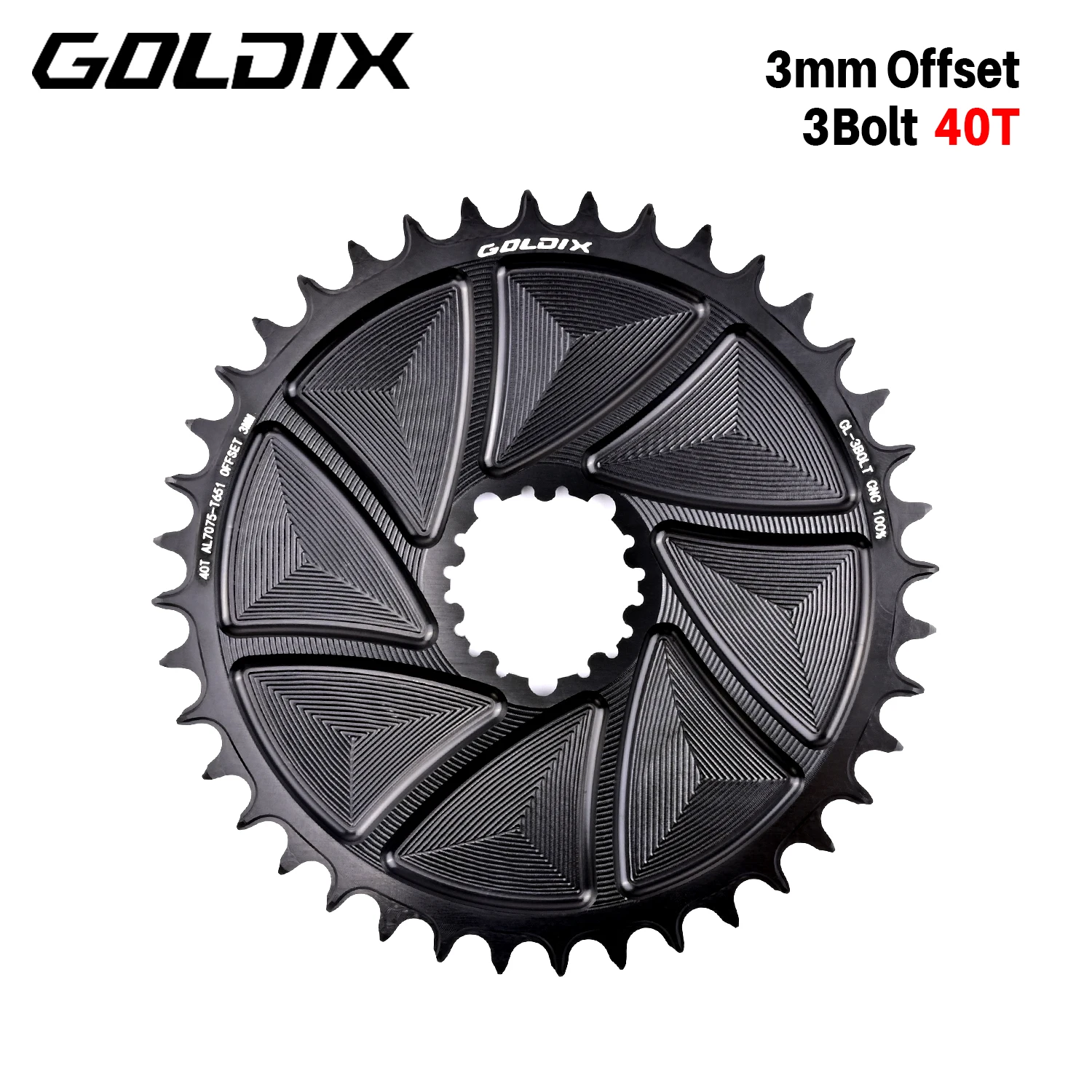 GOLDIX AERO Kettenblatt, 3-Loch, 3 mm Offset, Fahrradkettenblatt mit breiten und schmalen Zähnen, CNC-Hohlschnittbearbeitung für 3-Loch-Kurbelgarnitur