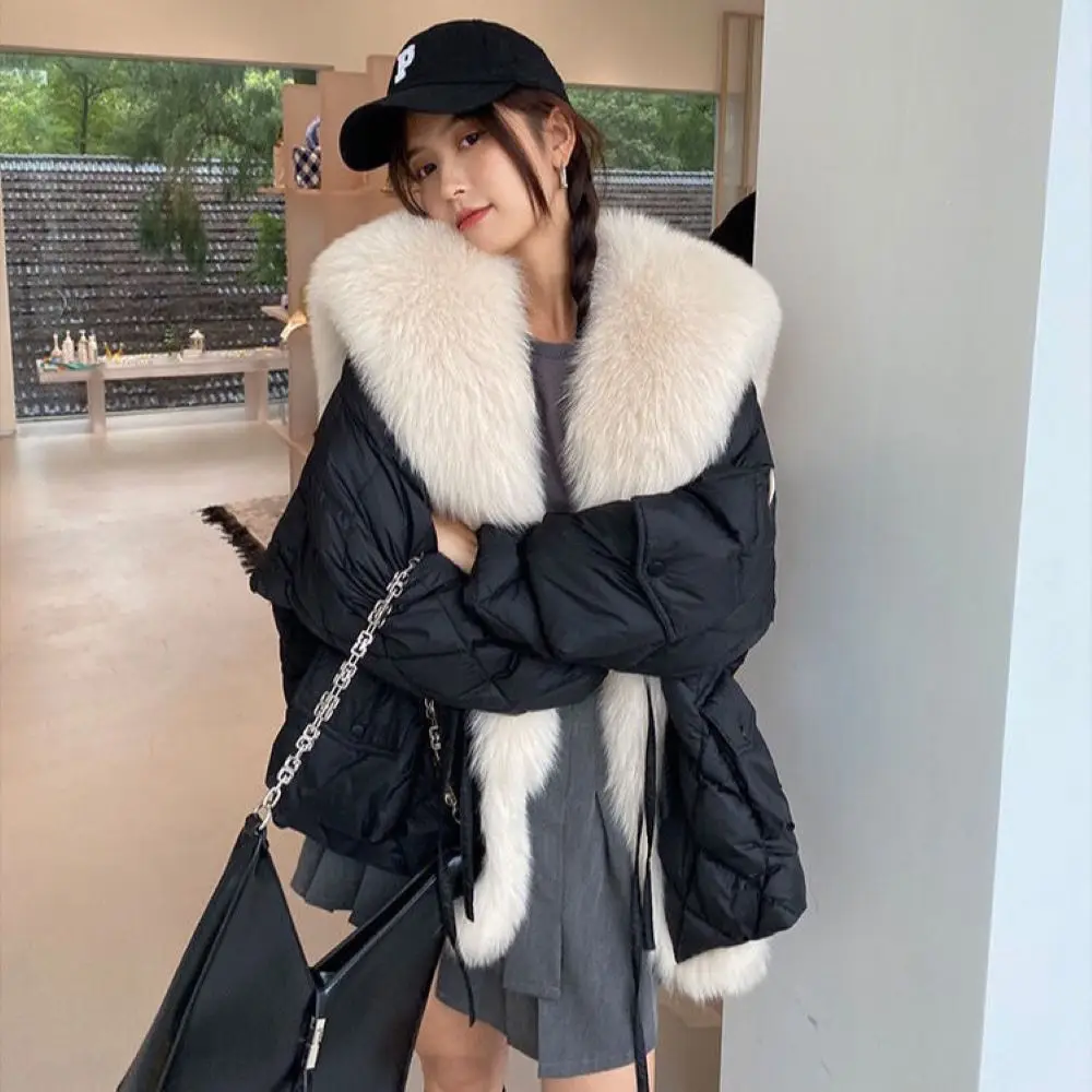 Winter New models Imitation fox fur collar Down Cotton Jacket Coat Female Imitation fur Lingerie Coat Warm Medium-length Loose