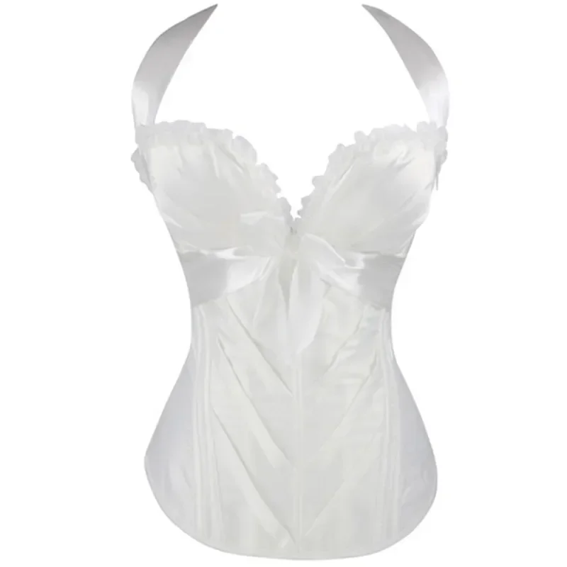 Corsé Halter con tirantes para mujer, lencería decorada con lazo, con cremallera lateral, top