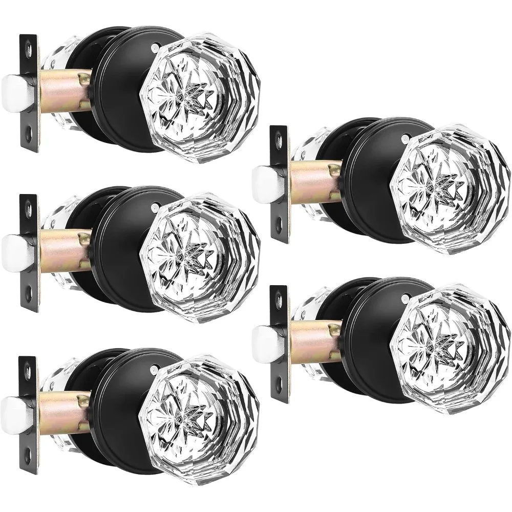 

Комплект из 5 стеклянных дверных ручек с плоской черной розеткой, дверные ручки для ванны/кровати для конфиденциальности, внутренние дверные ручки без ключа