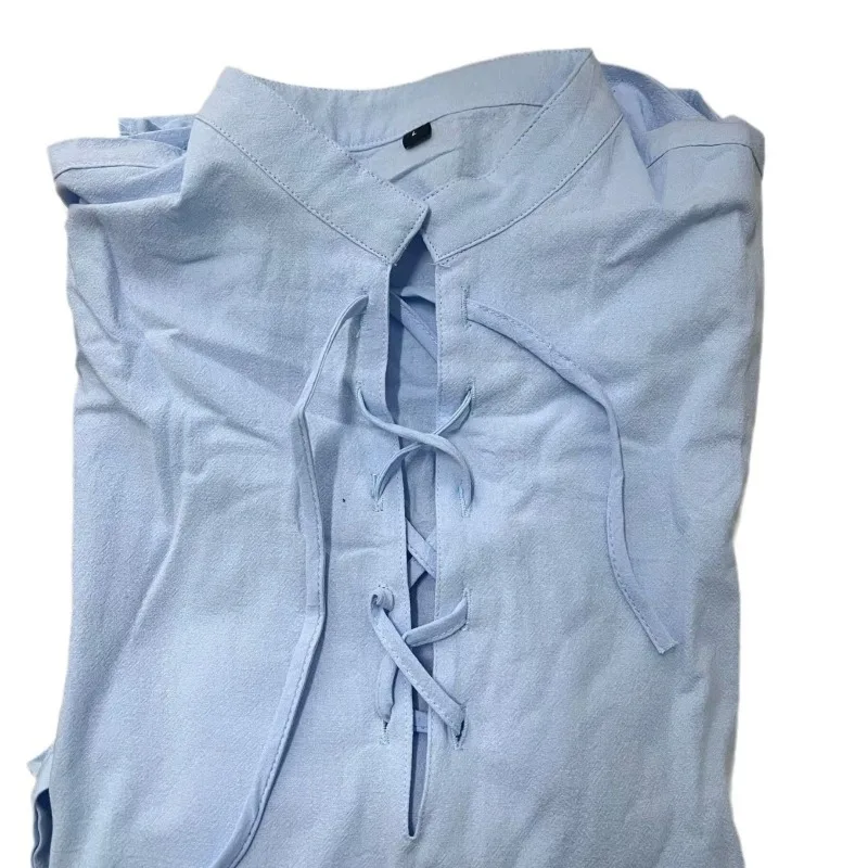 メンズ新作 コットンヘンリーシャツ 長袖 ヒッピー カジュアル ビーチ スタンドカラー シャツ ユーロサイズ メンズシャツ