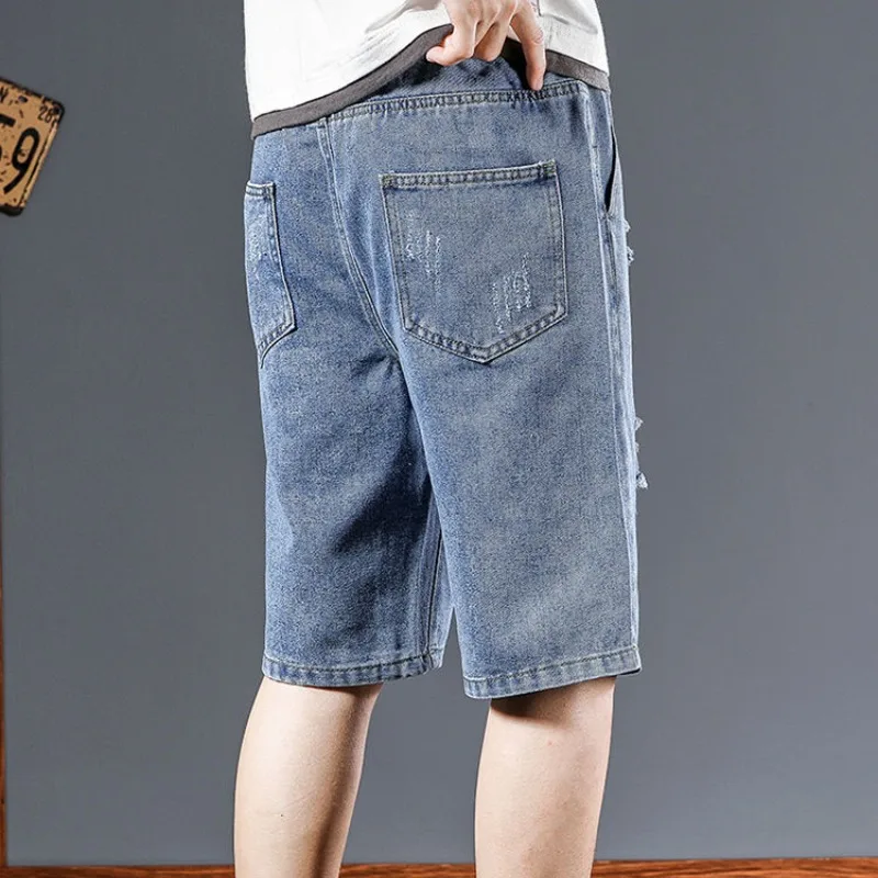 Shorts for Men's Y2k Clothes Thin and Torn Denim 2023 Summer High Street Trend Casual Loose Fitting Straight Quarter Pants