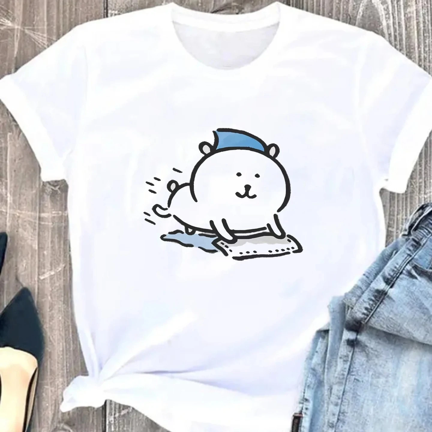 Fun Joke Bear Print T Shirt Unisex Vintage Short Sleeve Hip Hop Streetwear Summer Casual Tops Fashion Gift