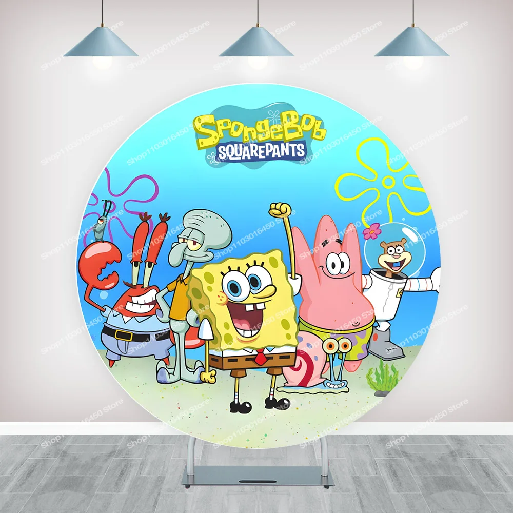 خلفية SpongeBob الدائرية للأطفال ، مخصصة ، التصوير الفوتوغرافي لحفلة عيد الميلاد الأول ، خلفية دائرية ، غطاء لافتة ، ديكور الشكل الدائري