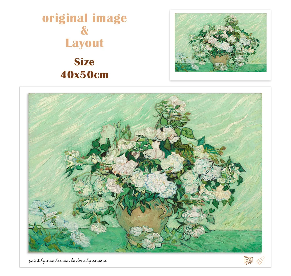 Van Gogh Ölgemälde nach Zahlen Blumen Kits für Erwachsene auf Leinwand mit Rahmen Acrylfarben Bild Malen nach Zahlen Dekor Kunst