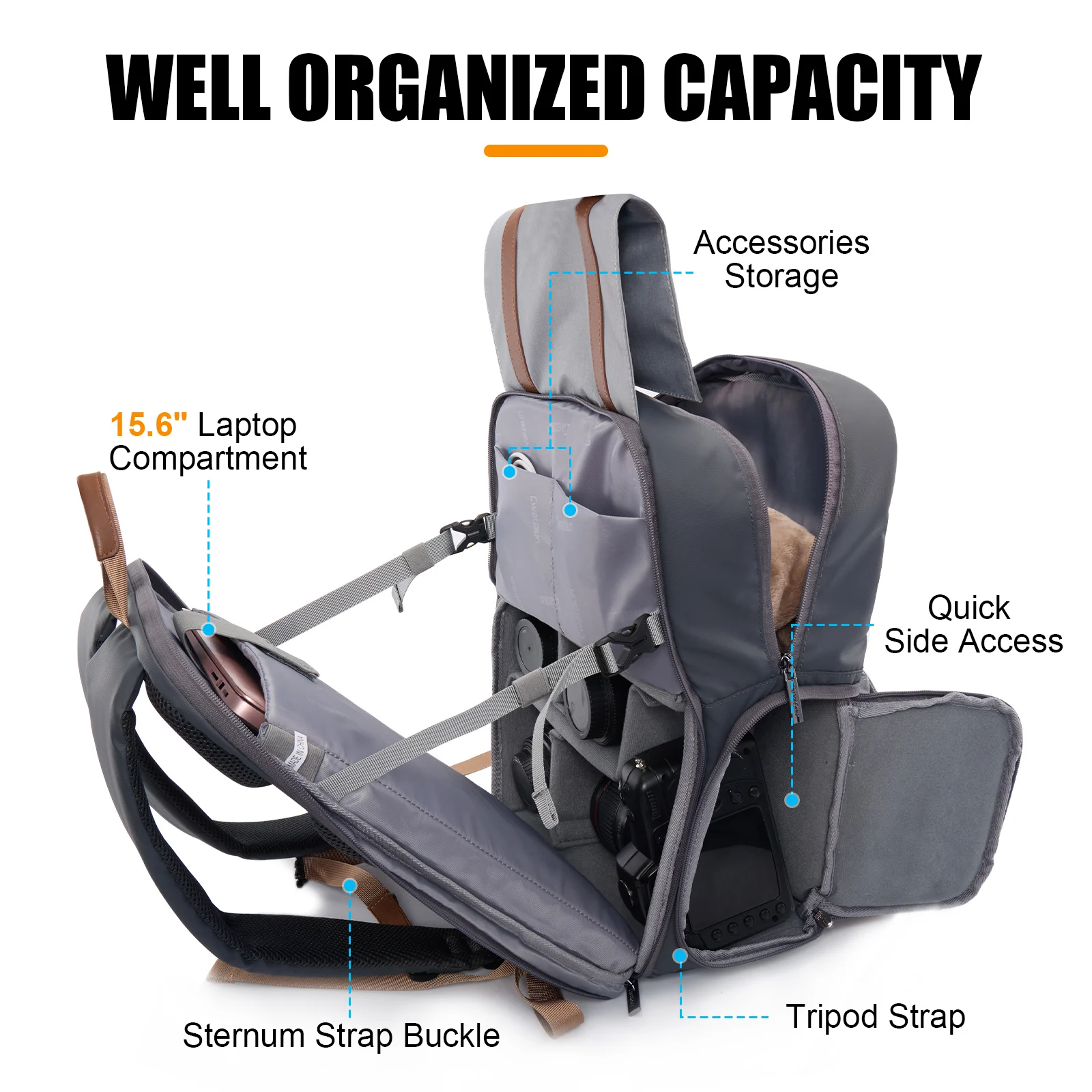 حقيبة ظهر كاميرا متعددة الوظائف مقاومة للماء ، حقيبة تصوير للسفر ، حقيبة كاميرا لكانون ، نيكون ، سوني ، SLR ، DSLR