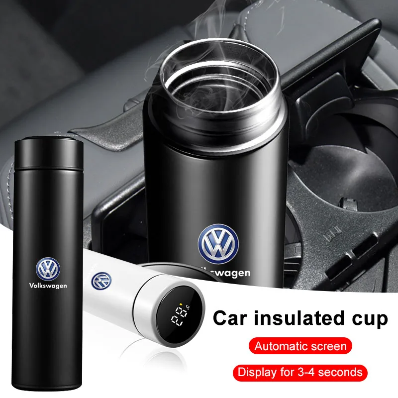 

Car Smart Thermos Bottle with Temperature Display Coffee Cup for VW Tiguan Passat B5 B6 Scirocco POLO Golf EOS Jetta Auto Logo