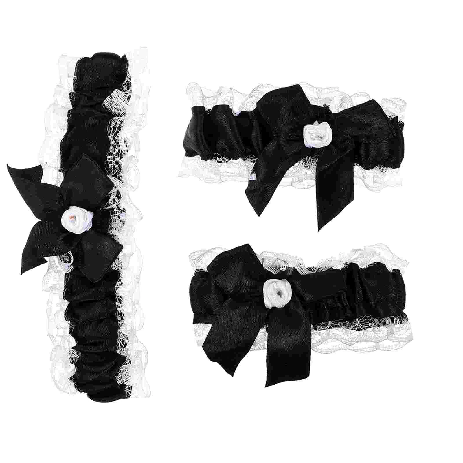 Bracelet tour de cou en dentelle noire pour femme de chambre, nœud de cosplay, ensemble de jarretelles, collier de jambe, voile de poule, fête