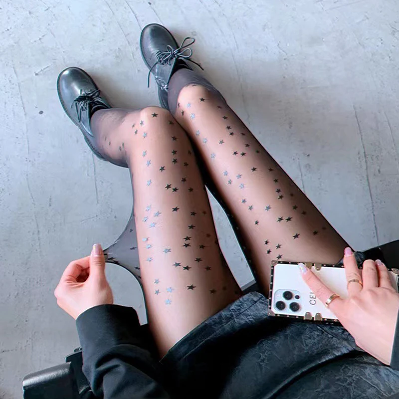 Black Women Temptation Sheer Mock Suspender Tights Cat Pantyhose Stockings Cool Mock Over The Knee Double Stripe Sheer Tights