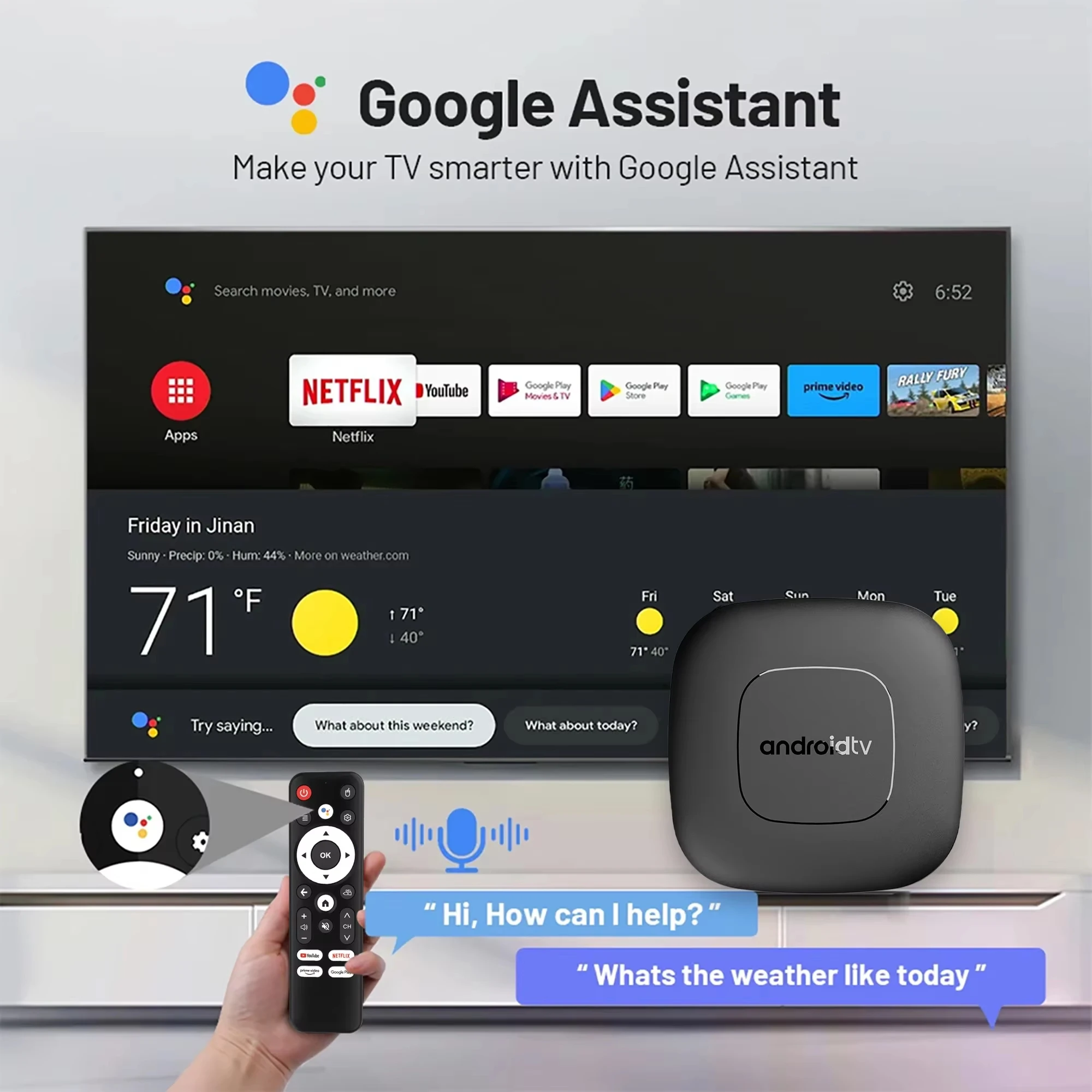 Caixa de TV Smart Home Theater Android16 AllwinnerH313 com Google Assistant, Netflix Streaming, Media Player BT, 2G16G, Wifi 2.4G5G Mortal T1