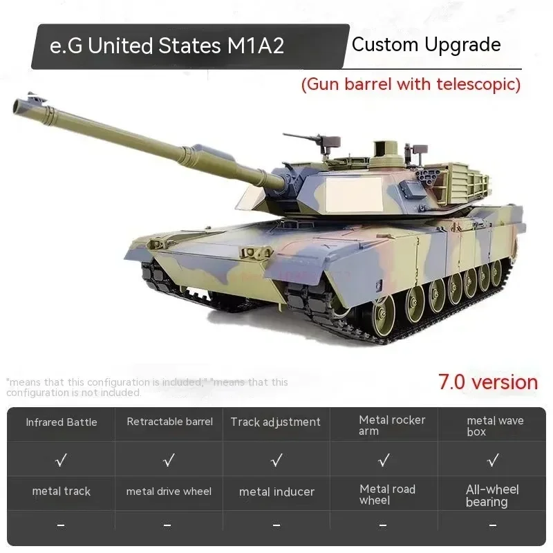 Remote Control Tank Us M1a2 Henglong Cross-Border Infrared Battle Tank Model Upgrade Strip Wave Box Rc Tank Kid's Outdoor Toy