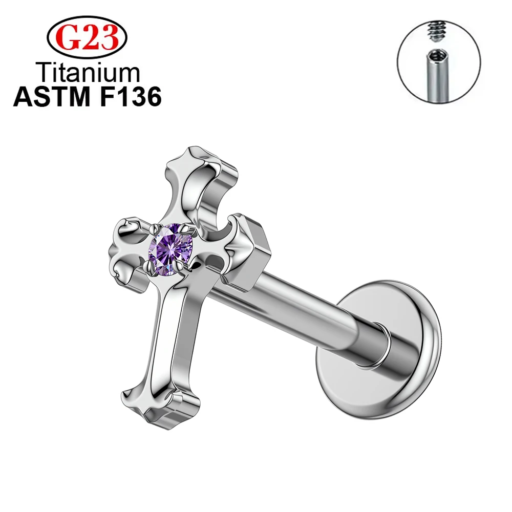 ASTM F136 Titanium CZ Cross Stud Earrings