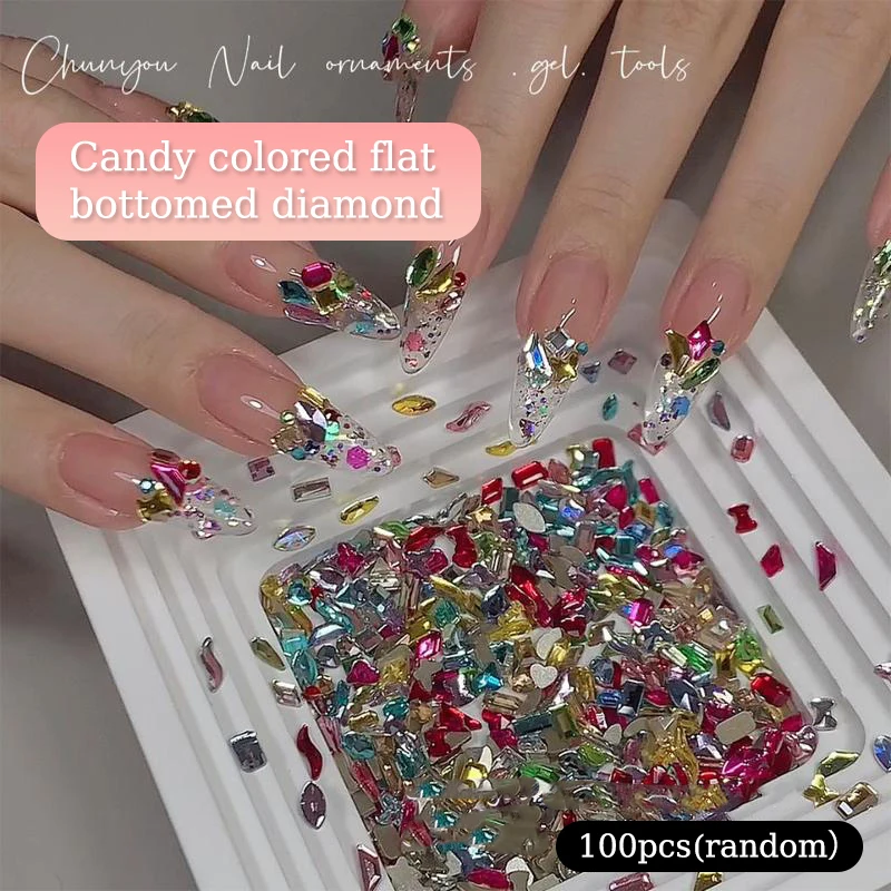100Pcs Candy Soda Crystal Jewelry Nail Charms Pointed Bottom Shiny Multi Cut Nail Diamond Decorations Manicure Accessories