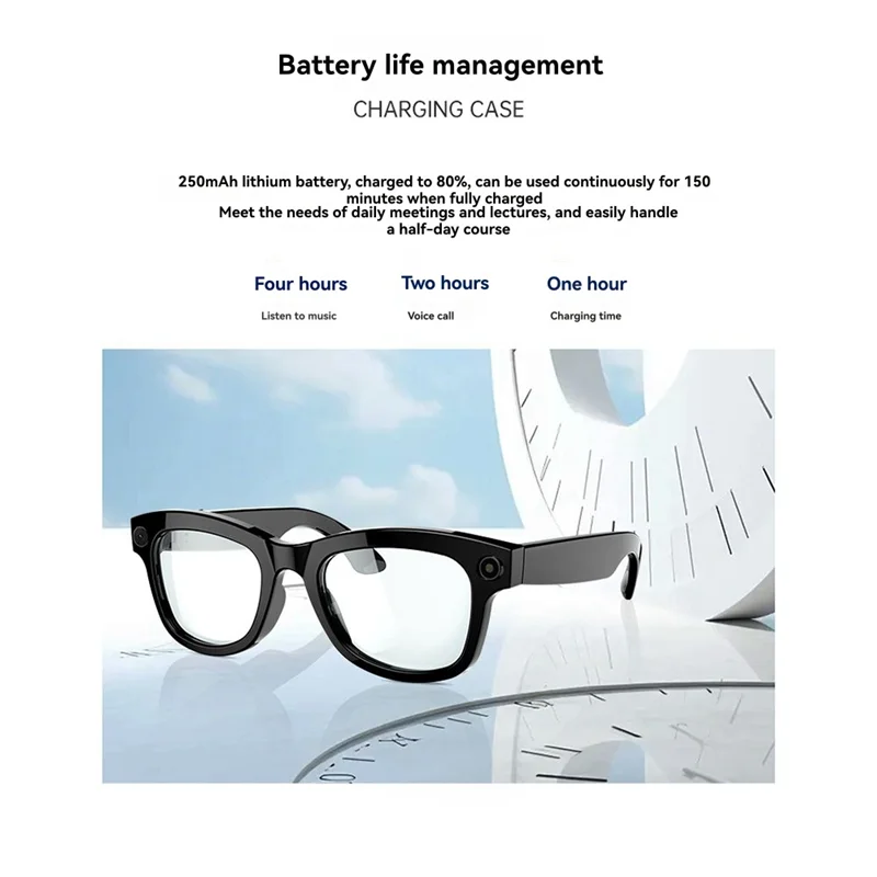 نظارات AI 500W HD نظارات كاميرا مضادة للاهتزاز سماعة رأس بخاصية البلوتوث مكالمات ترجمة AI، تسجيل الفيديو التقاط الصور الزجاج الشفاف-AAA