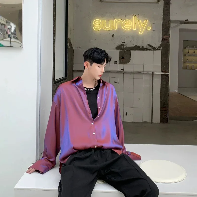 Men Holographic Summer Thin Colorful Shirts Male Sexy Cool Handsome Gentlemen Blouse Party Dinner Banquets Unisex Festival Tops