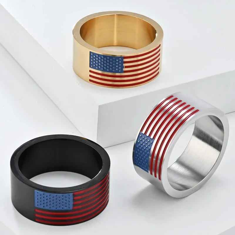 New Stainless Steel United States American Flag Imprinted Ring for Men