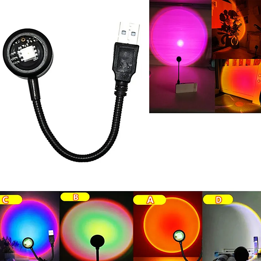 USB Sunset Lamp LED Rainbow Neon Night Light Projector Photography Wall Atmosphere sense Lighting For Bedroom Decoration Lamp