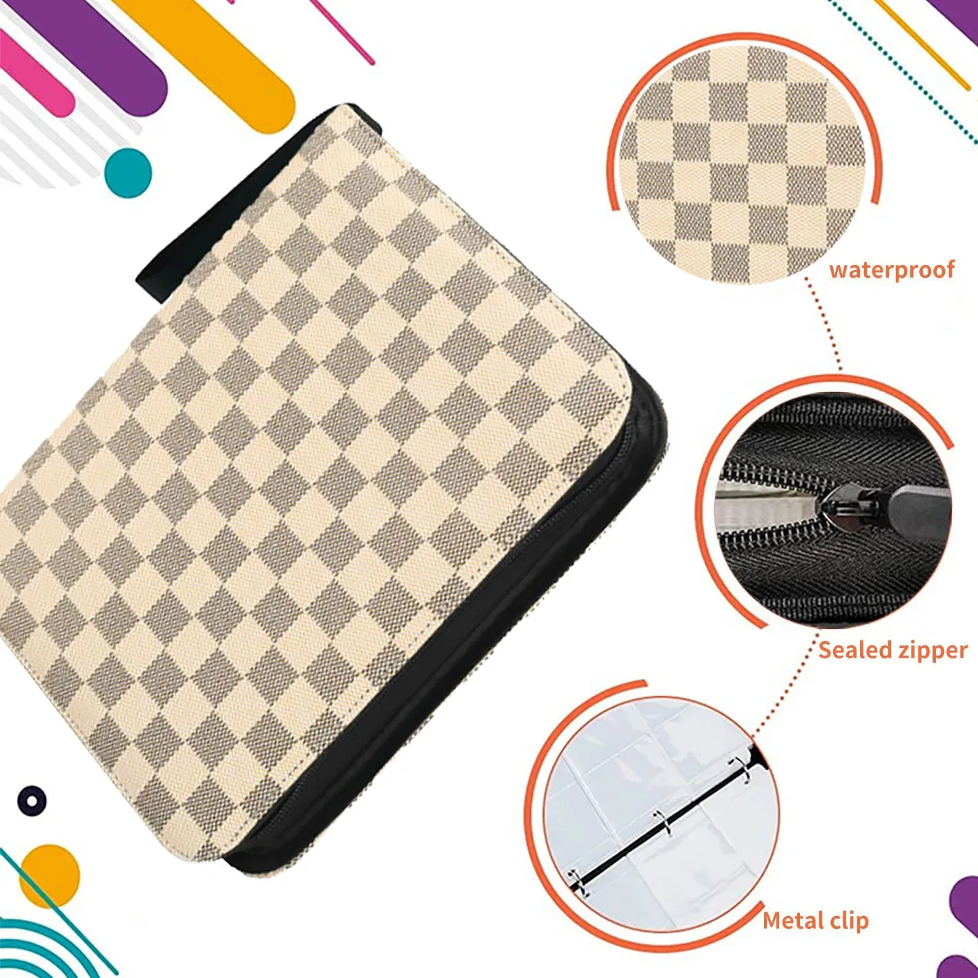 Waterproof Leather Card Binder Collector Book Folder 4/9 Pocket Zipper Anime Trading Game Card Album Holder with 50 inner Pages