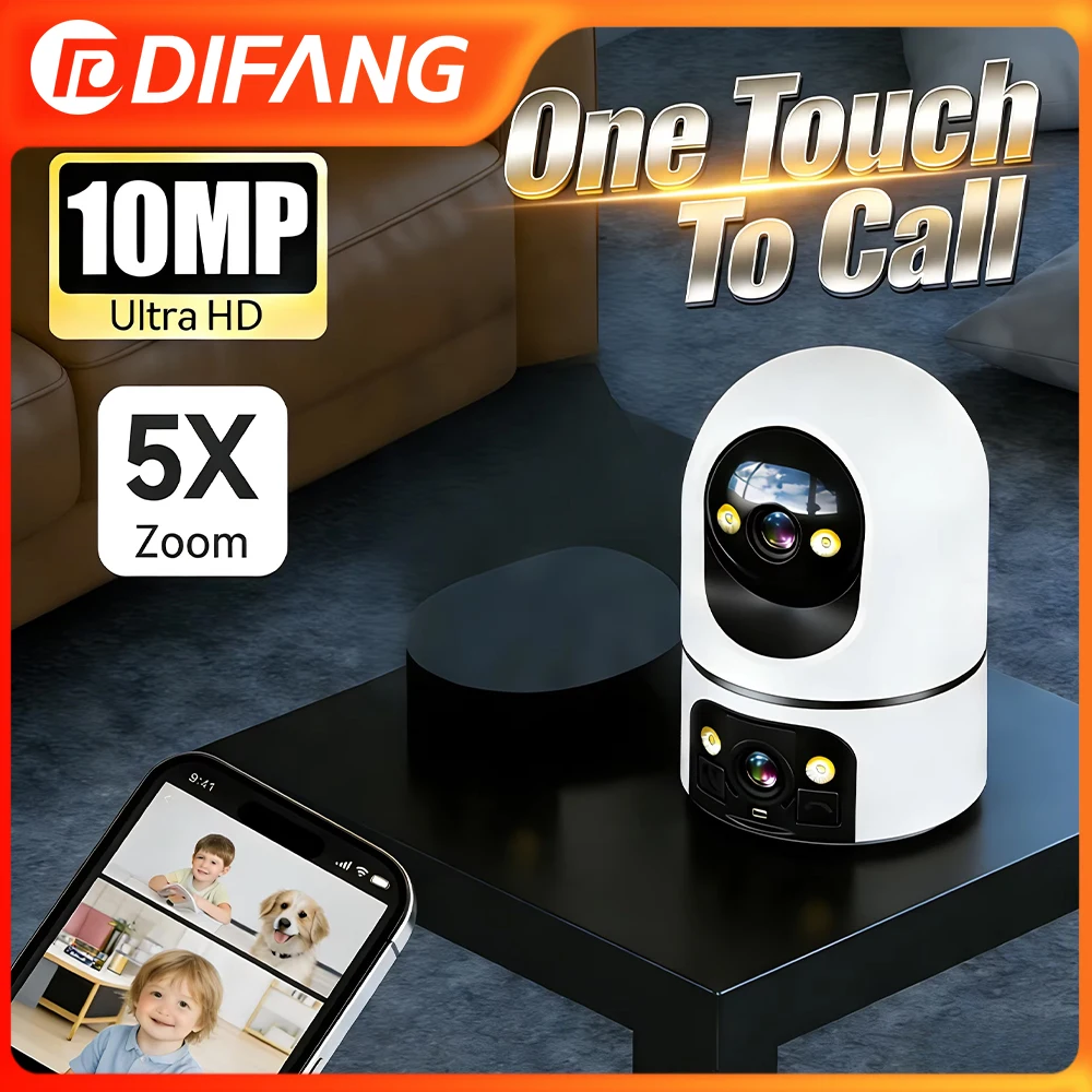 10MP Dual Screen Baby Monitor HD Auto Tracking, 360° WiFi Indoor Pet Camera with Night Vision and 2-Way Audio, Cloud Storage