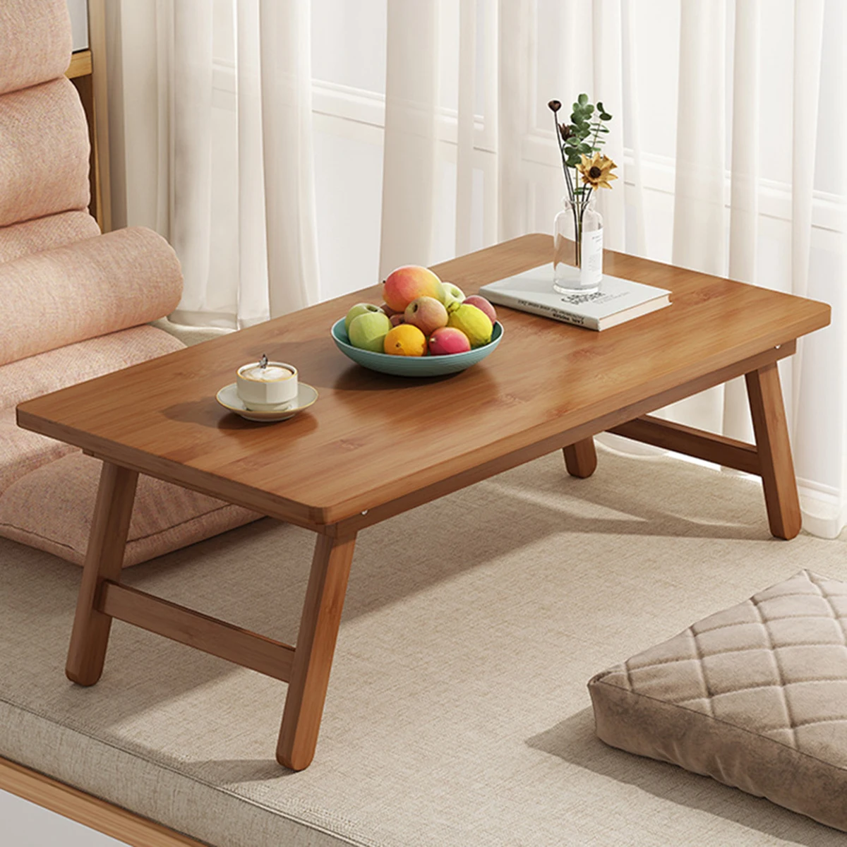 Foldable Japanese Style Small Coffee Table Bamboo Portable Small Dining Table Multi-functional Table Bed Tray For Living