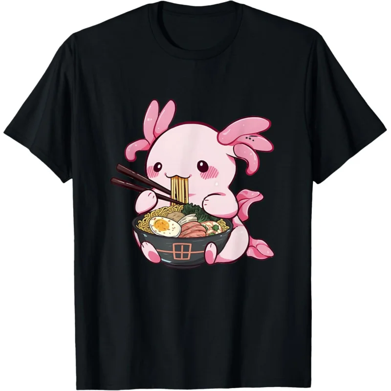 Kawaii Japanese Axolotl Eating Ramen Anime Noodles Lover T-Shirt