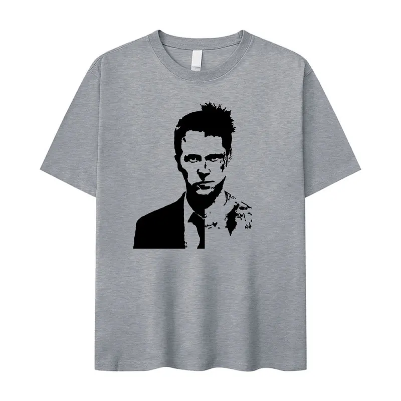 Classic Movie Fight Club Graphic T Shirt Men\'s Retro Fashion Short Sleeve T-shirts Tops 100% Cotton Oversized T-shirt Streetwear