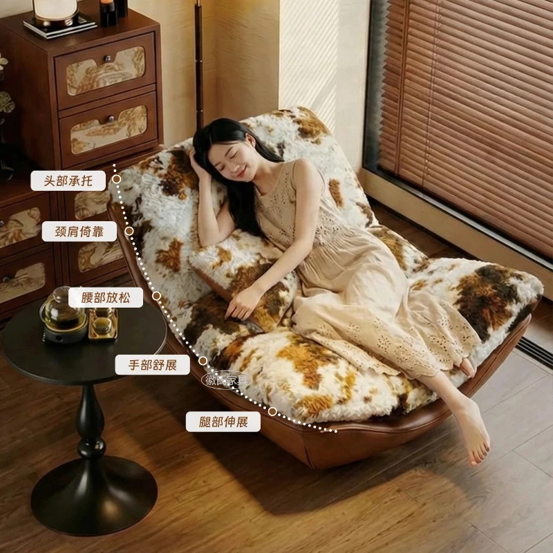 Mid‑Century Single Lounge Chair Cow Print Upholstered Recliner Sofa Leisure Relax Armchair for Living Room Bedroom Home Decor