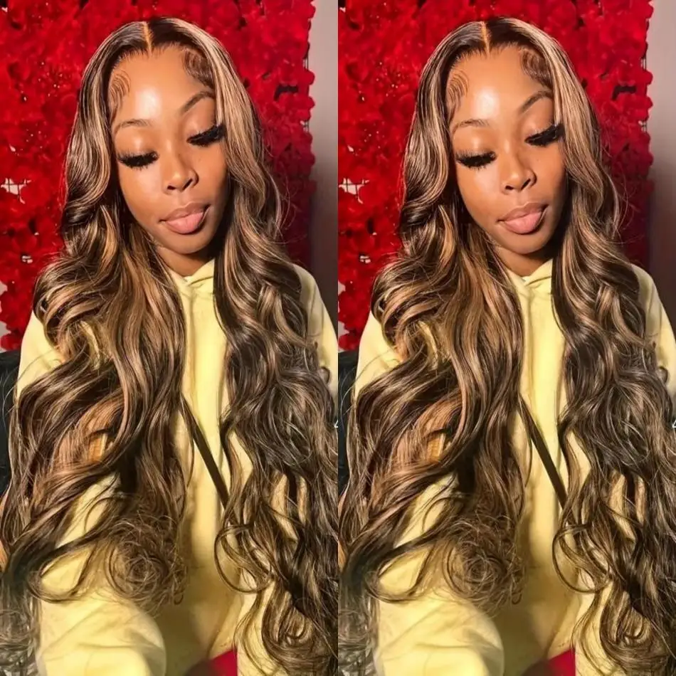 

HD Lace Frontal Wig Highlight Colored Body Wave 13x4 13x6 Brazilian Transparent 30 40 Inch PrePlucked Human Hair For Women