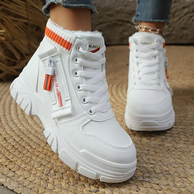 Non Slip Thick Bottom Furry Waterproof Ankle Boots Women Winter 2026 Warm Short Plush Sneakers Women Casual Cotton Sports Shoes