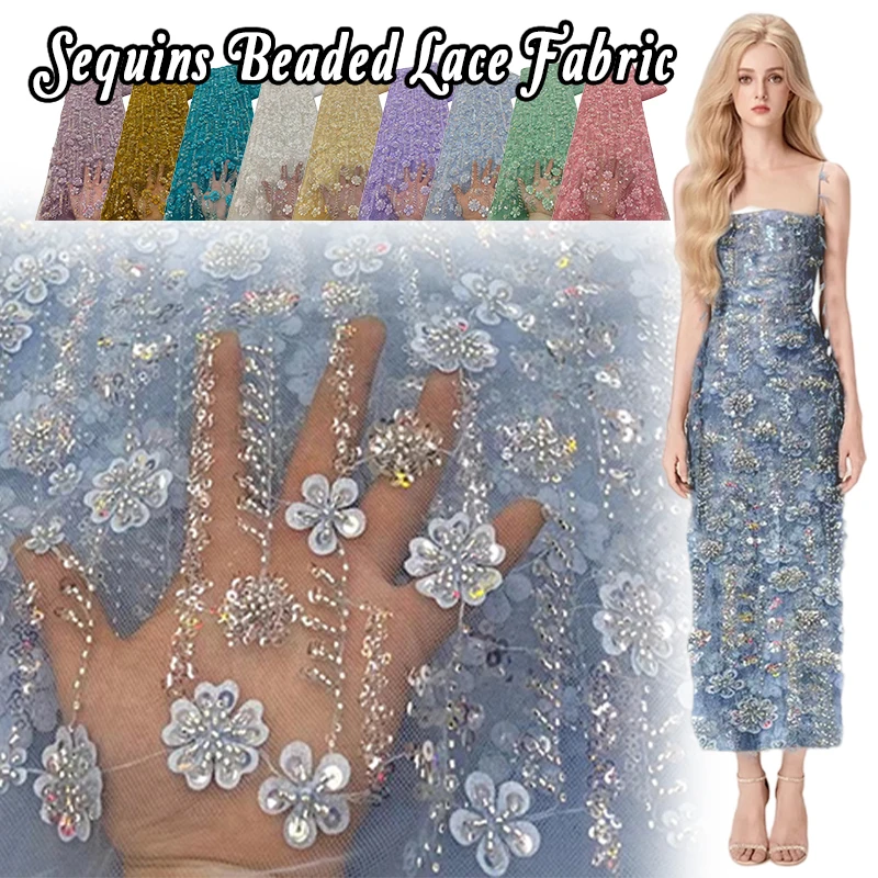 Tela de encaje de tul bordado con lentejuelas rosas brillantes, 1 yarda, para vestido de novia, vestido de fiesta nigeriano, costura Diy