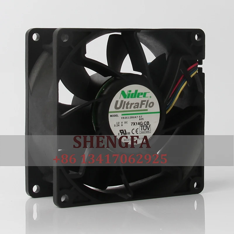 

Case Cooling Fan NIDEC V92E12BUA7-57 DC12V 3.24A 9CM 9238 Double Ball Bearing Industrial Blower Turbine 92X92X38MM