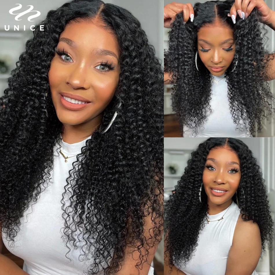 Unice 5x5 HD Lace Wig 100% Human Hair Natural Curly Glueless Wig Pre Cut Pre Bleached Pre Plucked Human Hair Lace Front Wig