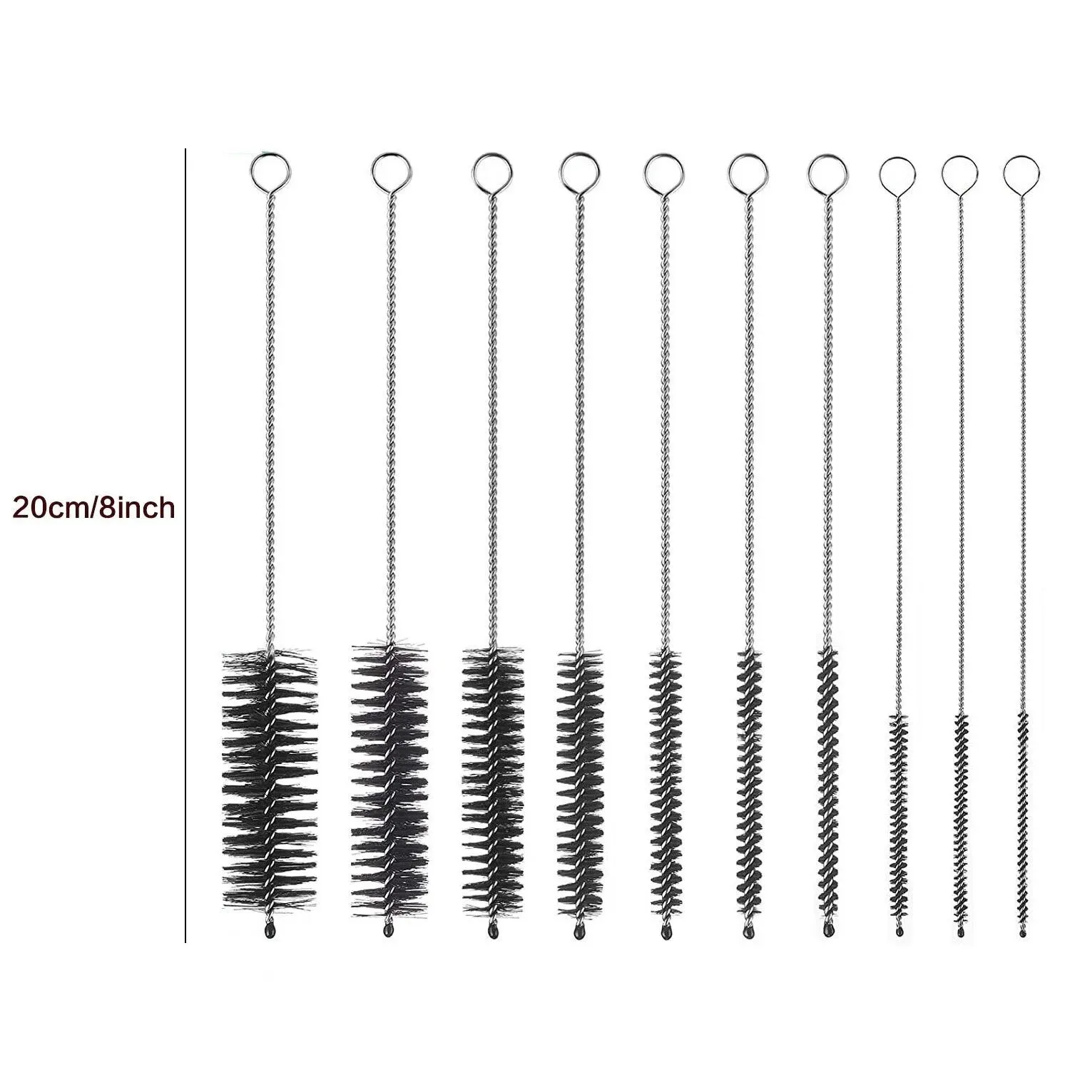 10Pcs/Set Multifunctional Portable Stainless Steel Household Bottle Brushes Cleaner Glass Washing Tube Cleaning Brush Set