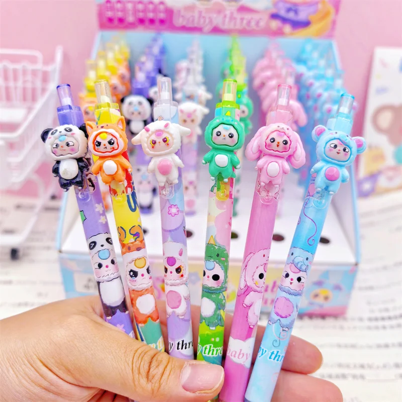 Baby Three Series Gelpennen 6 stuks 0,5 mm Zwart Cartoon Animatie Student Druk Handtekening Pen Schrijven Oefening Briefpapier Groothandel