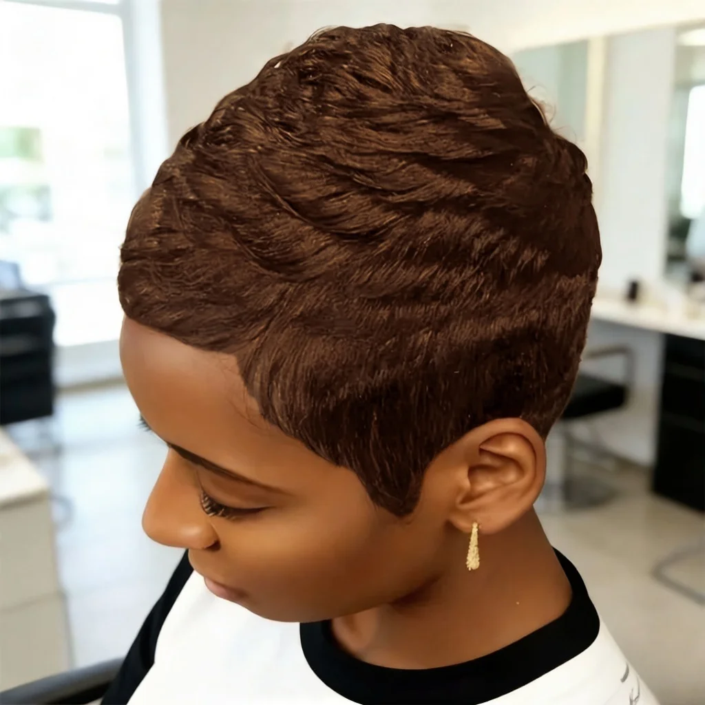 

Короткий прямой парик из натуральных волос, 6 дюймов, фасон пикси, цвет 99J бордовый | Полностью машинная работа, для женщин | Повседневное использование и косплей