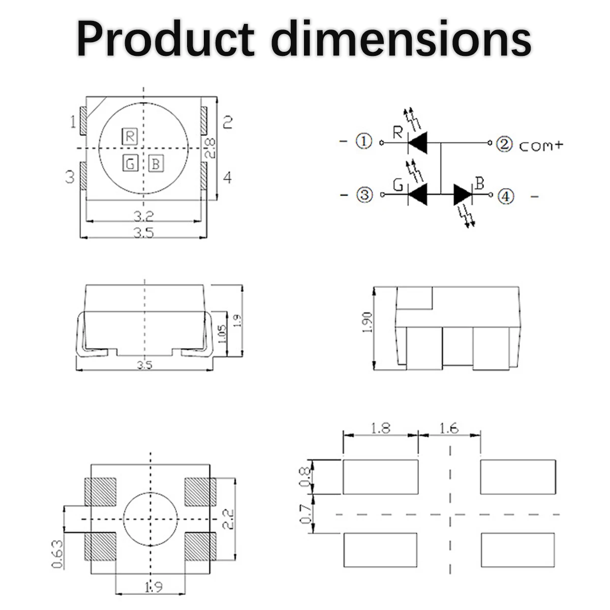 Transparent Black Lens 3528RGB/1210RGB SMD LED, CA/CC, Frosted Diffused Full Color RGB Tri-Color for LED Lighting