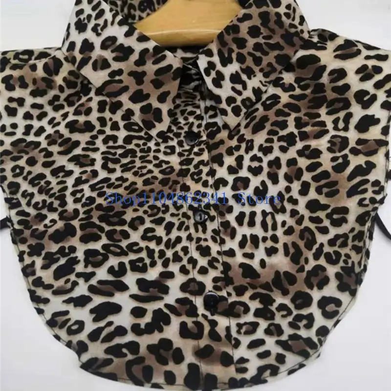 5ASD Women Leopard Snakeskin Print Faux Faux Label Half Shirt قابلة للفصل بلوزة كاذبة أعلى ملحقات ملابس أنيقة