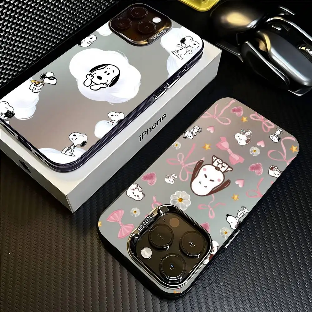S-SNOOPYS Für iPhone 15 14 13 Plus 17 16 12 11 Pro Max Matt farbige Silber Luxus-Telefonabdeckung